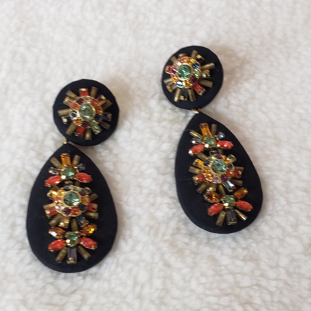 J Crew Colorful Rhinestone Statement Earrings - image 1